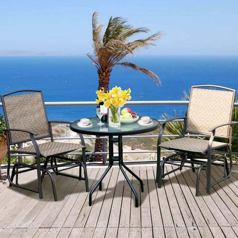 2 PCS Outdoor Glider Chairs Patio Porch Single Swing Glider Rocking Chairs with Metal Frame & Breathable Mesh Fabric