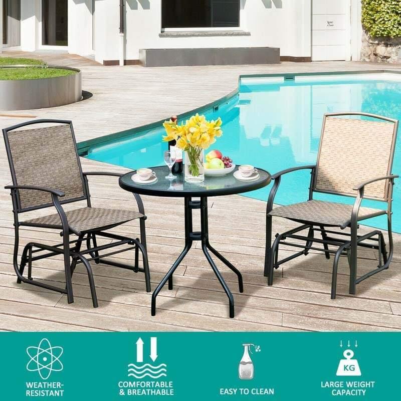 2 PCS Outdoor Glider Chairs Patio Porch Single Swing Glider Rocking Chairs with Metal Frame & Breathable Mesh Fabric