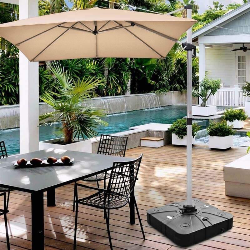 Cantilever Offset Patio Umbrella Base, 260lbs Sand Water Filled Umbrella Weight Stand with 4 Adjustable Wheels, Crossbar & Heavy Duty PE Frame