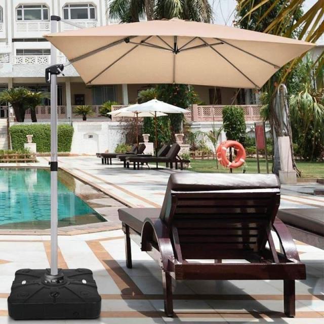 Cantilever Offset Patio Umbrella Base, 260lbs Sand Water Filled Umbrella Weight Stand with 4 Adjustable Wheels, Crossbar & Heavy Duty PE Frame