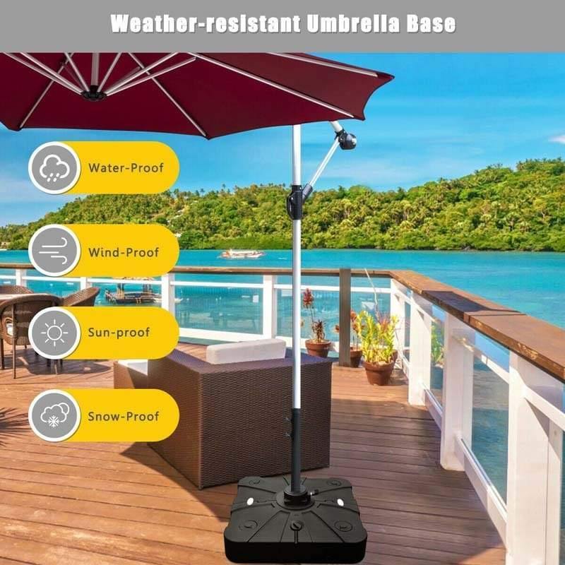 Cantilever Offset Patio Umbrella Base, 260lbs Sand Water Filled Umbrella Weight Stand with 4 Adjustable Wheels, Crossbar & Heavy Duty PE Frame