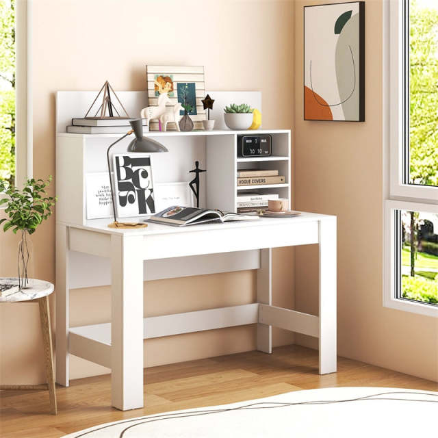 48" Computer Desk with Hutch & Anti-Tip Kits, Wood Home Office Desk with Cable Hole, Writing Study Desk PC Laptop Desk for Small Space, Bedroom