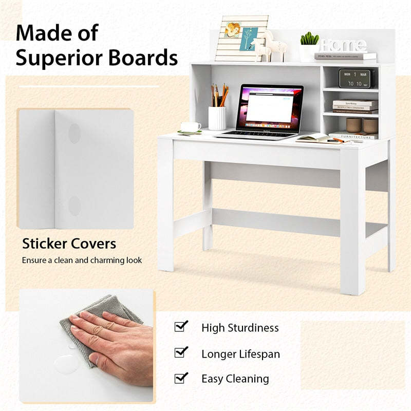 48" Computer Desk with Hutch & Anti-Tip Kits, Wood Home Office Desk with Cable Hole, Writing Study Desk PC Laptop Desk for Small Space, Bedroom