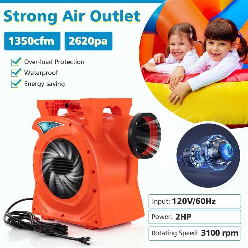 Commercial Air Blower 2HP/1500W Bounce House Blower with Handle, Air Blower Pump Fan for Inflatables Water Slide Bouncy Castle & Holiday Decorations