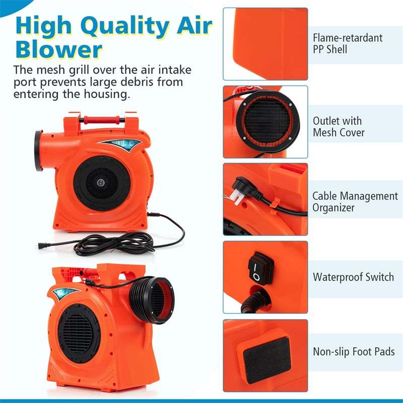 Commercial Air Blower 2HP/1500W Bounce House Blower with Handle, Air Blower Pump Fan for Inflatables Water Slide Bouncy Castle & Holiday Decorations