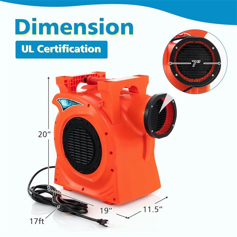 Commercial Air Blower 2HP/1500W Bounce House Blower with Handle, Air Blower Pump Fan for Inflatables Water Slide Bouncy Castle & Holiday Decorations