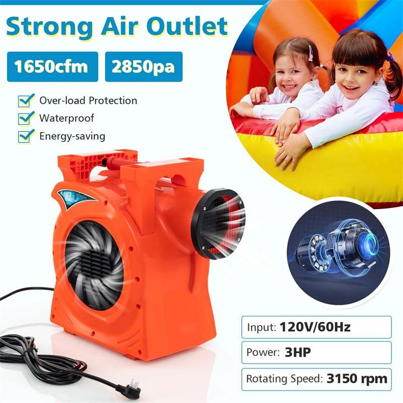 Commercial Air Blower 3HP/2200W Bounce House Blower with Handle, Air Blower Pump Fan for Inflatables Water Slide Bouncy Castle & Holiday Decorations