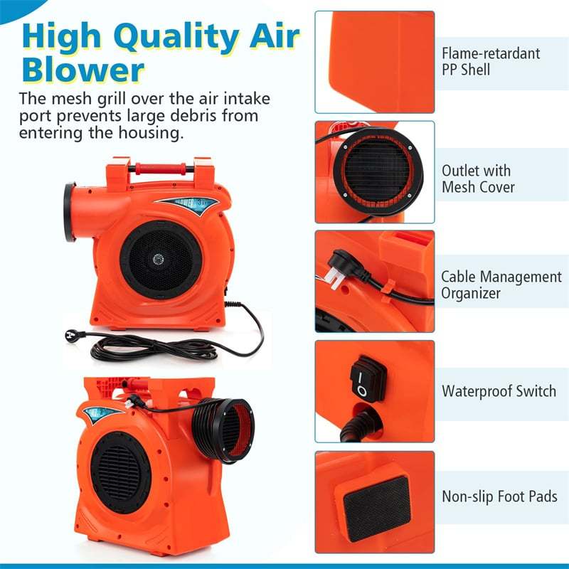 Commercial Air Blower 3HP/2200W Bounce House Blower with Handle, Air Blower Pump Fan for Inflatables Water Slide Bouncy Castle & Holiday Decorations