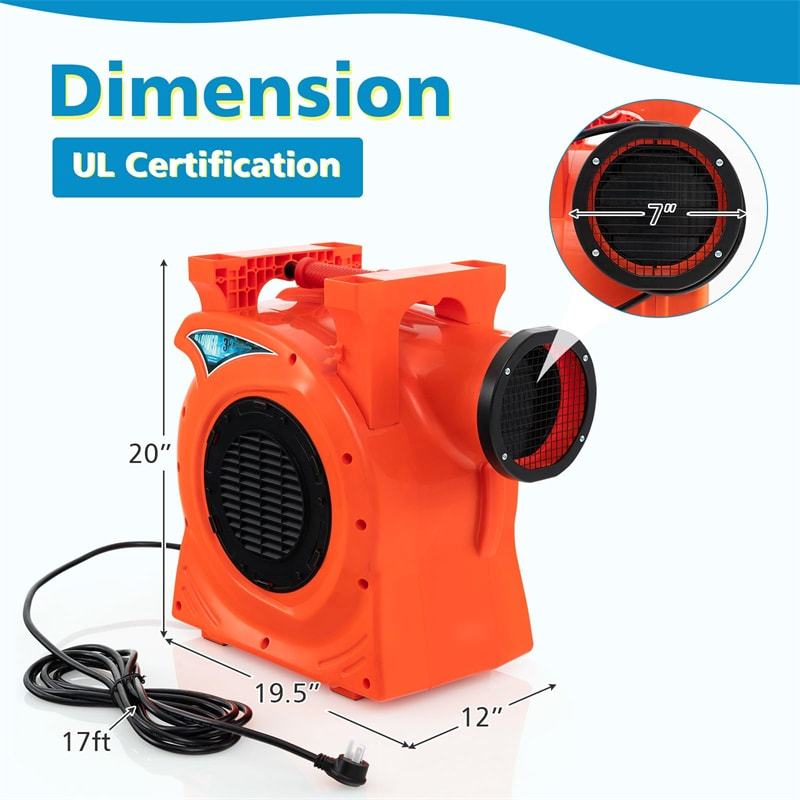 Commercial Air Blower 3HP/2200W Bounce House Blower with Handle, Air Blower Pump Fan for Inflatables Water Slide Bouncy Castle & Holiday Decorations
