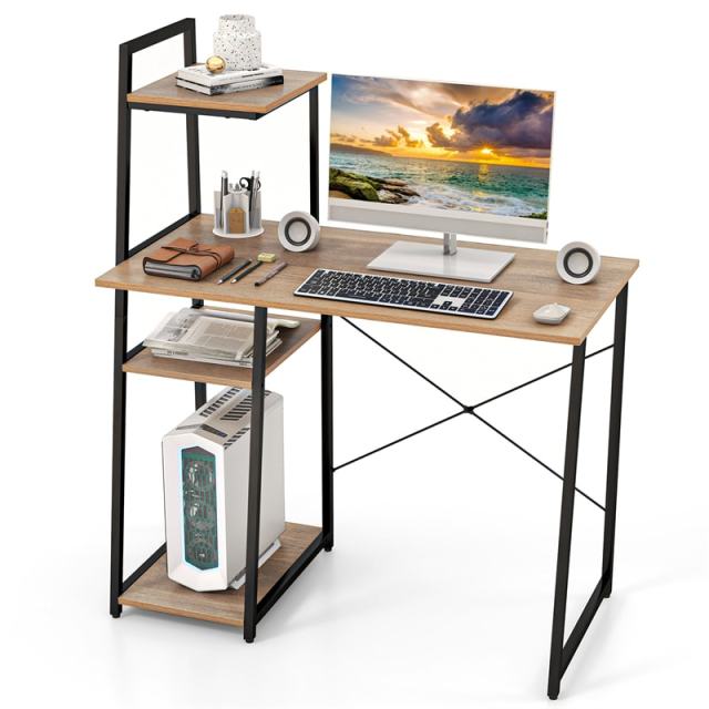 Computer Desk 47.5” Home Office Desk with Side Bookshelf & Host Stand, Metal Frame PC Laptop Workstation Study Writing Desk for Small Spaces