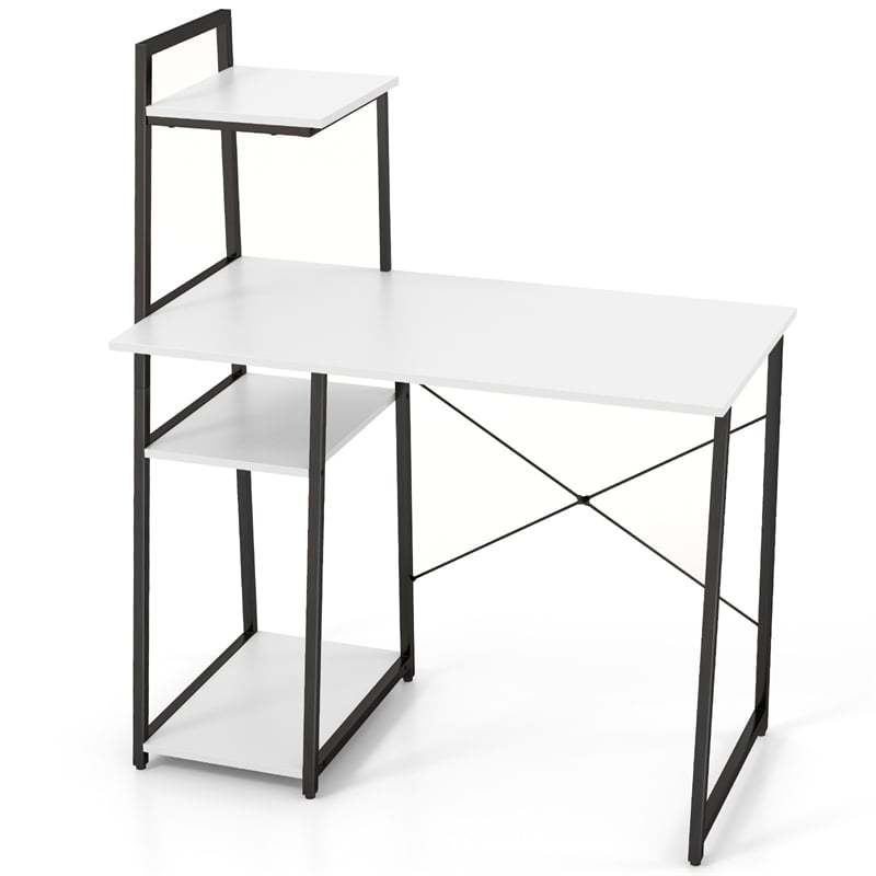 Computer Desk 47.5” Home Office Desk with Side Bookshelf & Host Stand, Metal Frame PC Laptop Workstation Study Writing Desk for Small Spaces