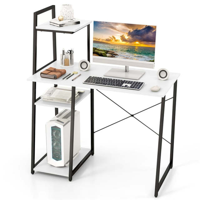 Computer Desk 47.5” Home Office Desk with Side Bookshelf & Host Stand, Metal Frame PC Laptop Workstation Study Writing Desk for Small Spaces