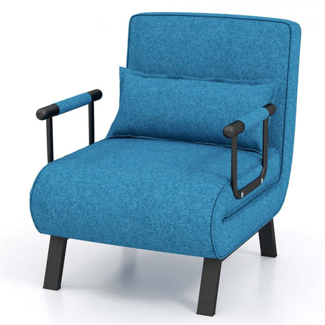 Convertible Sleeper Chair, 4-in-1 Folding Sofa Bed 6-Position Adjustable Backrest w/ Pillow, Reclining Chaise Sleeper Sofa for Living Room