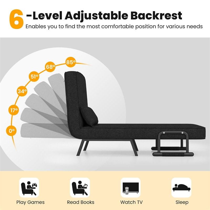 Convertible Sleeper Chair, 4-in-1 Folding Sofa Bed 6-Position Adjustable Backrest w/ Pillow, Reclining Chaise Sleeper Sofa for Living Room