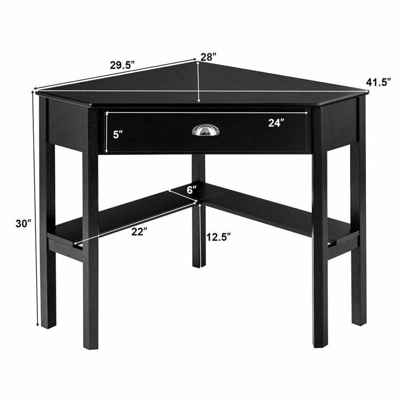 Corner Desk Triangle Computer Desk Laptop Writing Table Workstation Vanity Desk with Drawers & Storage Shelves