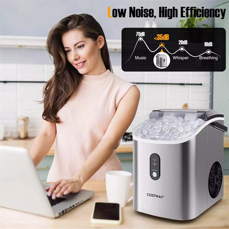 Countertop Nugget Ice Maker, 34lbs/24H Portable Ice Machine with Soft Chewable Pellet Ice, Self-Cleaning, Ready in 6 Mins, Ice Basket & Scoop