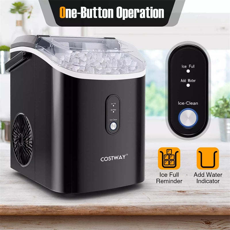 Countertop Nugget Ice Maker, 34lbs/24H Portable Ice Machine with Soft Chewable Pellet Ice, Self-Cleaning, Ready in 6 Mins, Ice Basket & Scoop