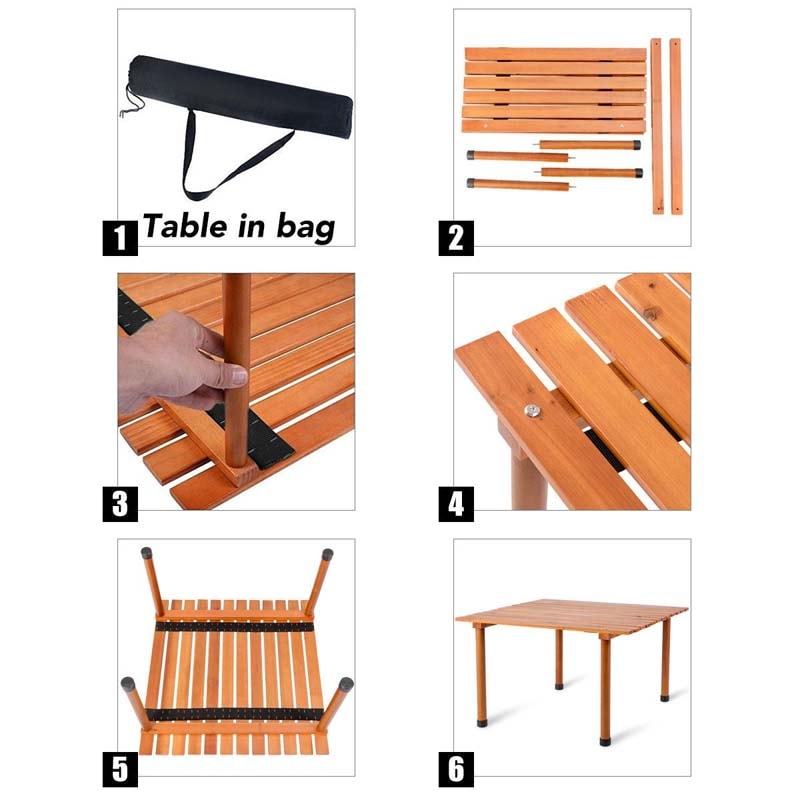 Folding Wooden Camping Roll Up Table with Carrying Bag