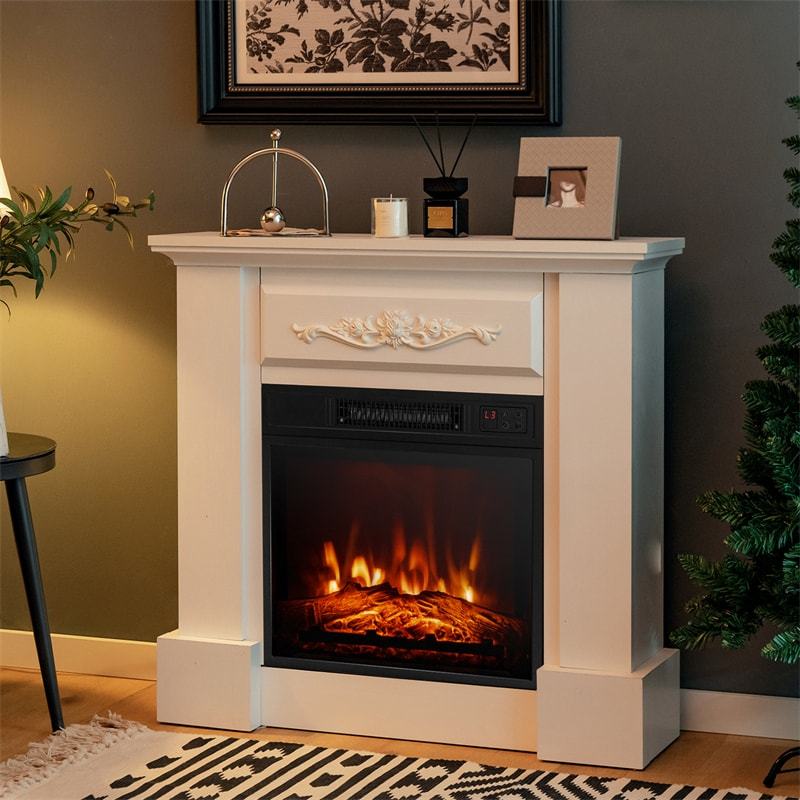 32" Electric Fireplace with Mantel, 1400W Freestanding Wood Mantel Heater with 3D Flame Effect, Remote, Thermostat, 6H Timer, CSA Certified
