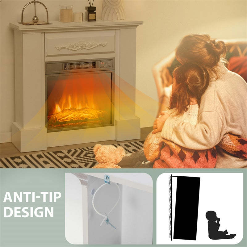 32" Electric Fireplace with Mantel, 1400W Freestanding Wood Mantel Heater with 3D Flame Effect, Remote, Thermostat, 6H Timer, CSA Certified