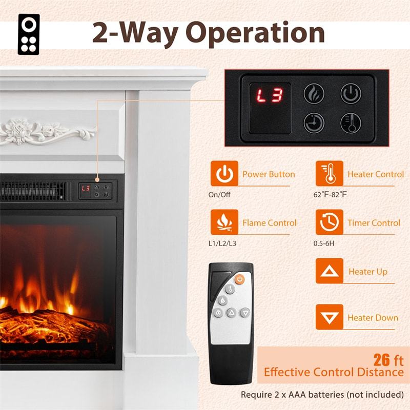 32" Electric Fireplace with Mantel, 1400W Freestanding Wood Mantel Heater with 3D Flame Effect, Remote, Thermostat, 6H Timer, CSA Certified