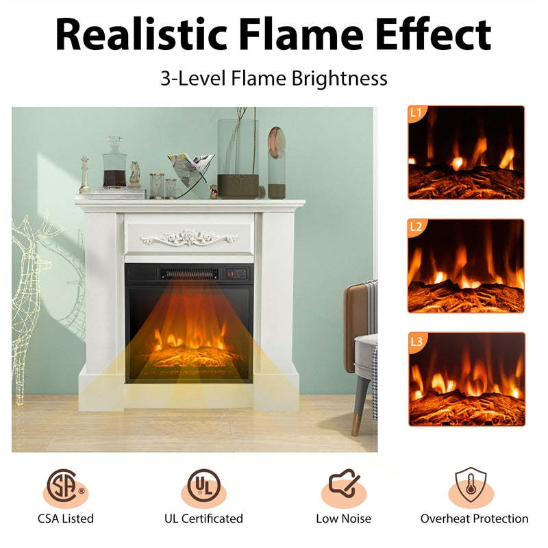 32" Electric Fireplace with Mantel, 1400W Freestanding Wood Mantel Heater with 3D Flame Effect, Remote, Thermostat, 6H Timer, CSA Certified