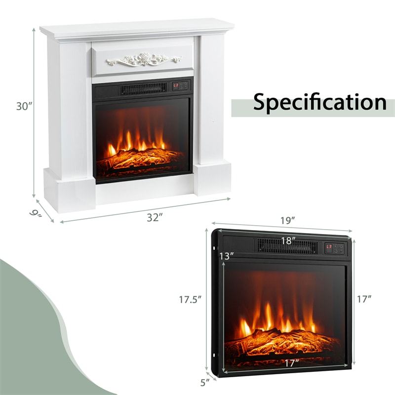 32" Electric Fireplace with Mantel, 1400W Freestanding Wood Mantel Heater with 3D Flame Effect, Remote, Thermostat, 6H Timer, CSA Certified