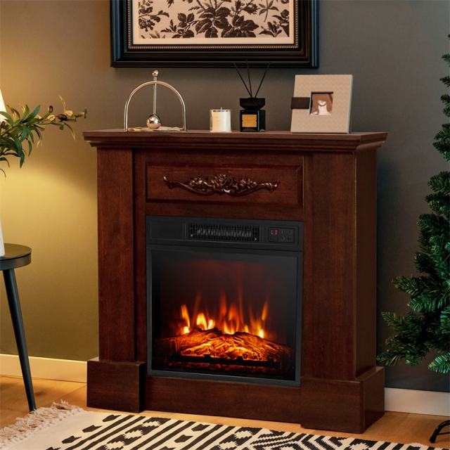 32" Electric Fireplace with Mantel, 1400W Freestanding Wood Mantel Heater with 3D Flame Effect, Remote, Thermostat, 6H Timer, CSA Certified