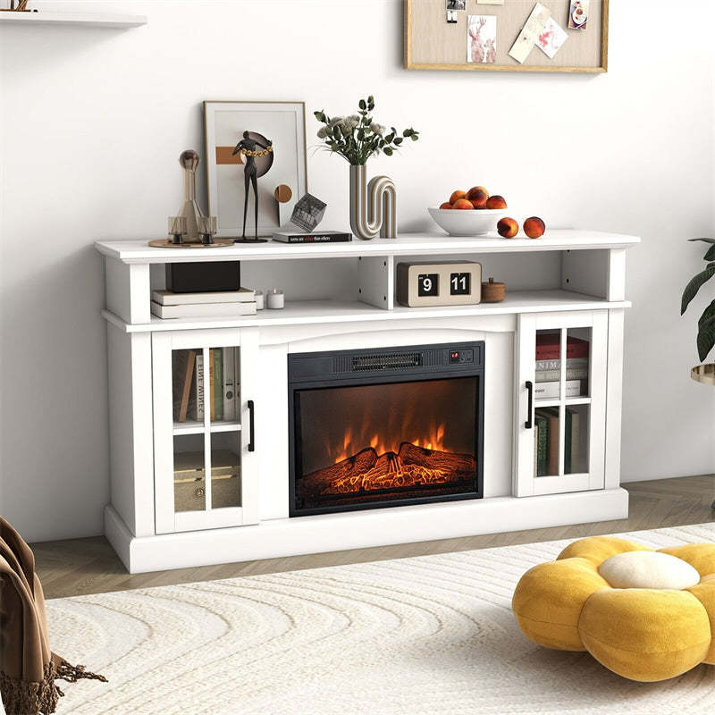Electric Fireplace TV Stand for TVs Up to 65", 1400W Heater Insert with Remote Control, 3-Level Flame, Overheat Protection, Adjustable Shelves
