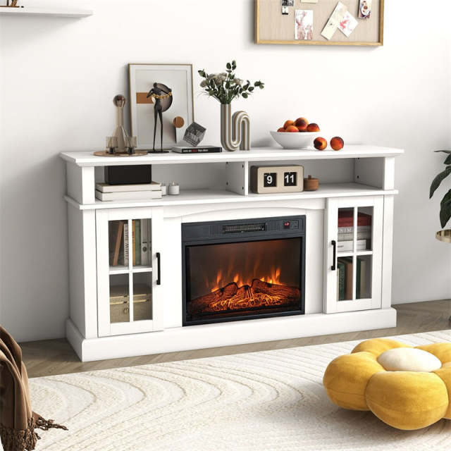 Electric Fireplace TV Stand for TVs Up to 65", 1400W Heater Insert with Remote Control, 3-Level Flame, Overheat Protection, Adjustable Shelves