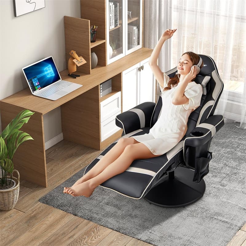 Gaming Recliner Adjustable Height Massage Gaming Chair with Retractable Footrest & Cup Holder, Ergonomic Swivel Video Game Chair Recliner Sofa