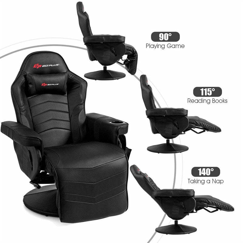 Gaming Recliner Massage Gaming Chair with Adjustable Backrest & Footrest, Ergonomic High Back PU Leather Computer Office Chair Swivel Game Sofa