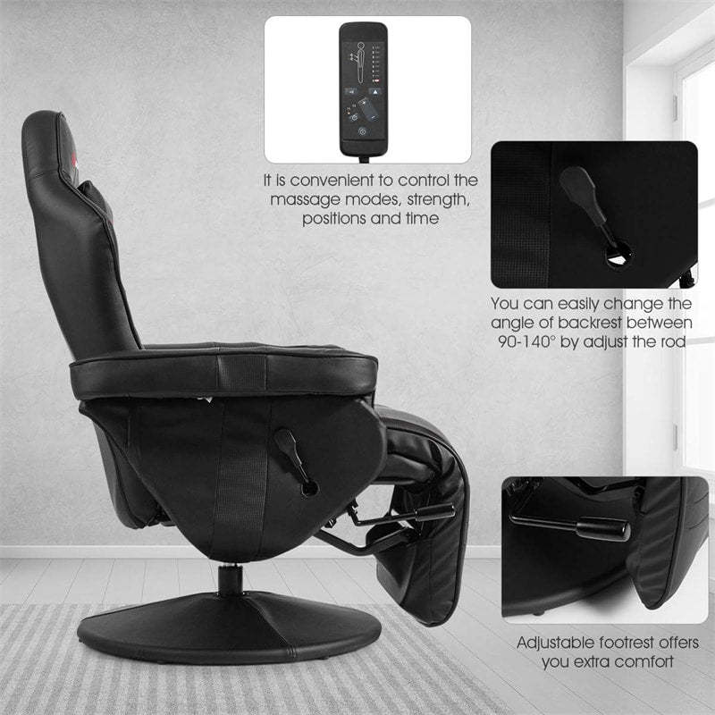 Gaming Recliner Massage Gaming Chair with Adjustable Backrest & Footrest, Ergonomic High Back PU Leather Computer Office Chair Swivel Game Sofa