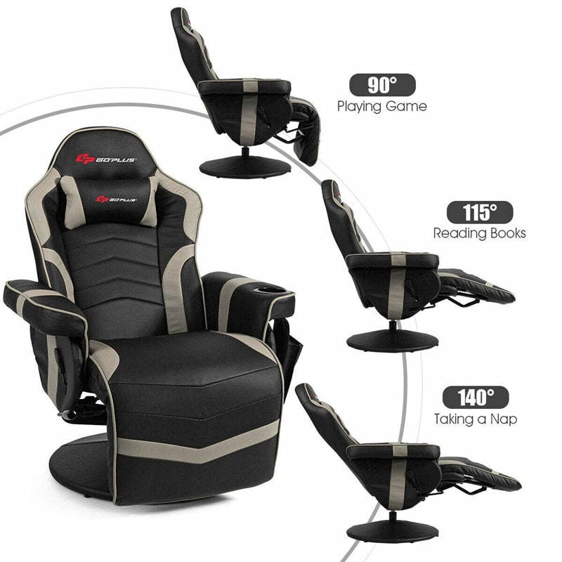 Gaming Recliner Massage Gaming Chair with Adjustable Backrest & Footrest, Ergonomic High Back PU Leather Computer Office Chair Swivel Game Sofa