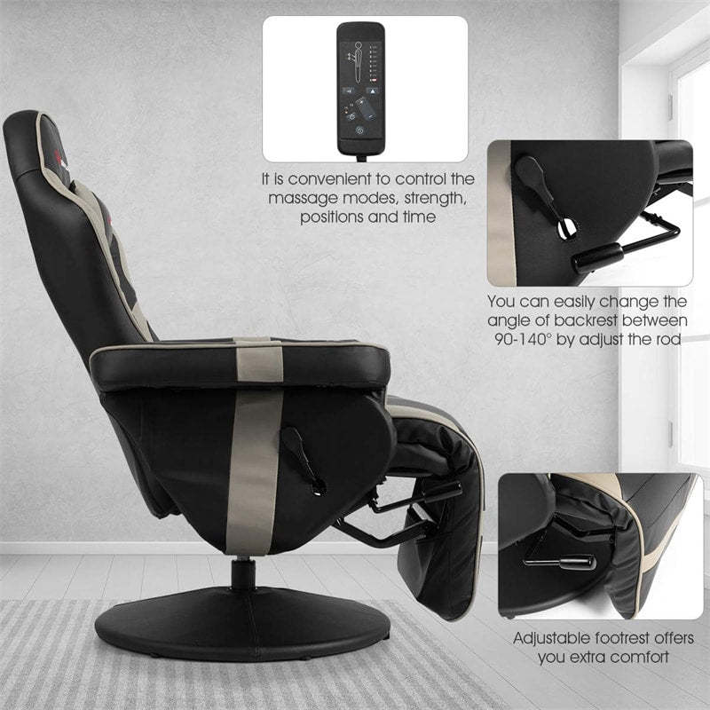 Gaming Recliner Massage Gaming Chair with Adjustable Backrest & Footrest, Ergonomic High Back PU Leather Computer Office Chair Swivel Game Sofa