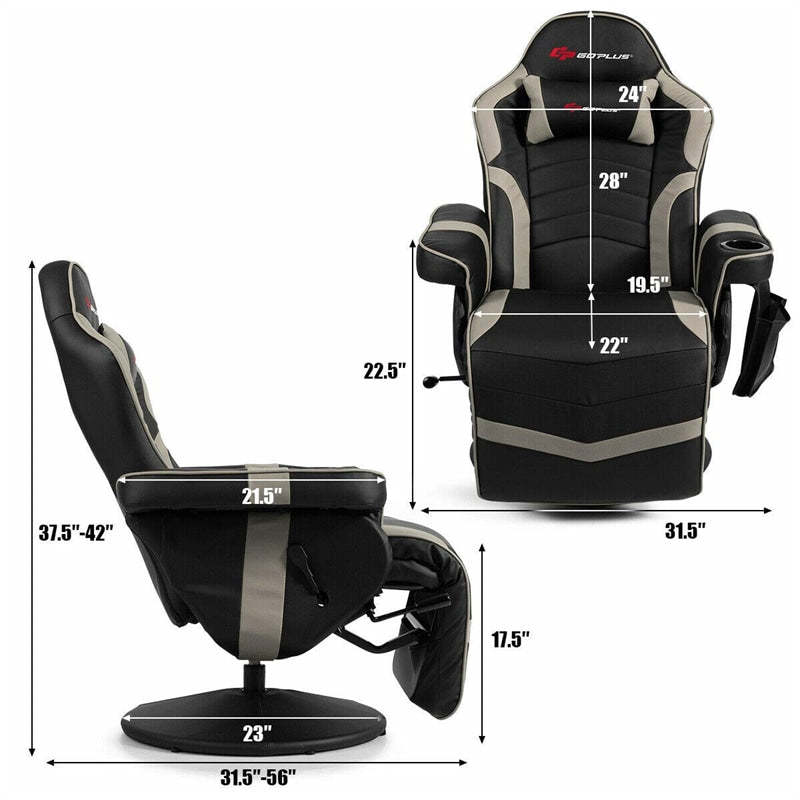 Gaming Recliner Massage Gaming Chair with Adjustable Backrest & Footrest, Ergonomic High Back PU Leather Computer Office Chair Swivel Game Sofa