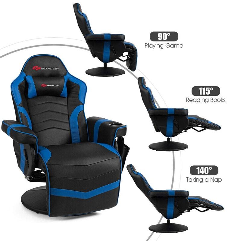Gaming Recliner Massage Gaming Chair with Adjustable Backrest & Footrest, Ergonomic High Back PU Leather Computer Office Chair Swivel Game Sofa