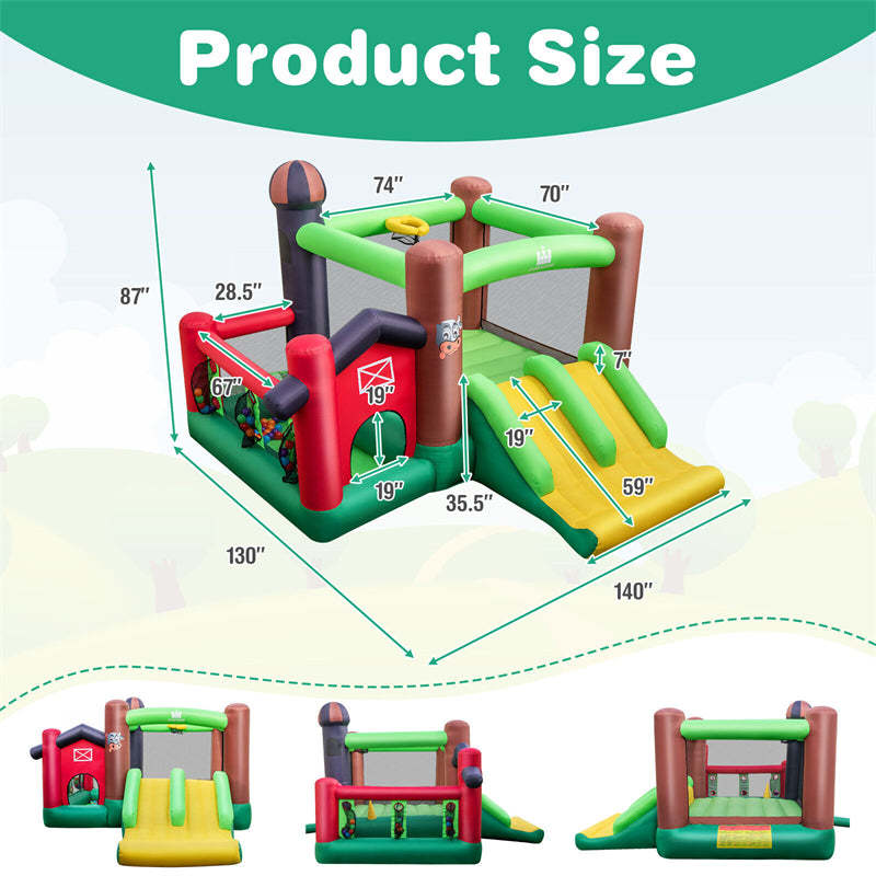 Farm Themed Inflatable Castle Indoor Outdoor Kids Bouncy House with Double Slides without Blower