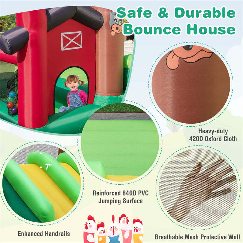 Farm Themed Inflatable Castle Indoor Outdoor Kids Bouncy House with Double Slides without Blower