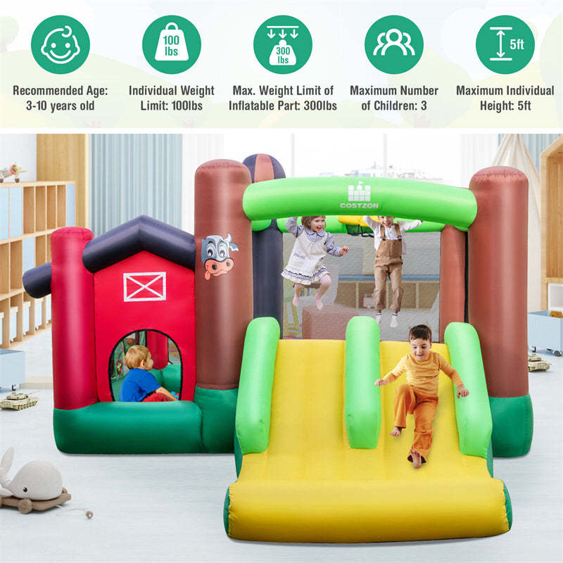 Farm Themed Inflatable Castle Indoor Outdoor Kids Bouncy House with Double Slides without Blower