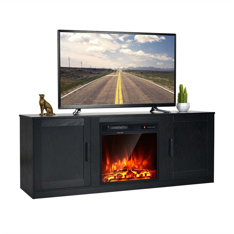 58'' Fireplace TV Stand for TVs up to 65", Wood Entertainment Center Media Console with Double Doors, Storage Cabinets & Adjustable Shelves