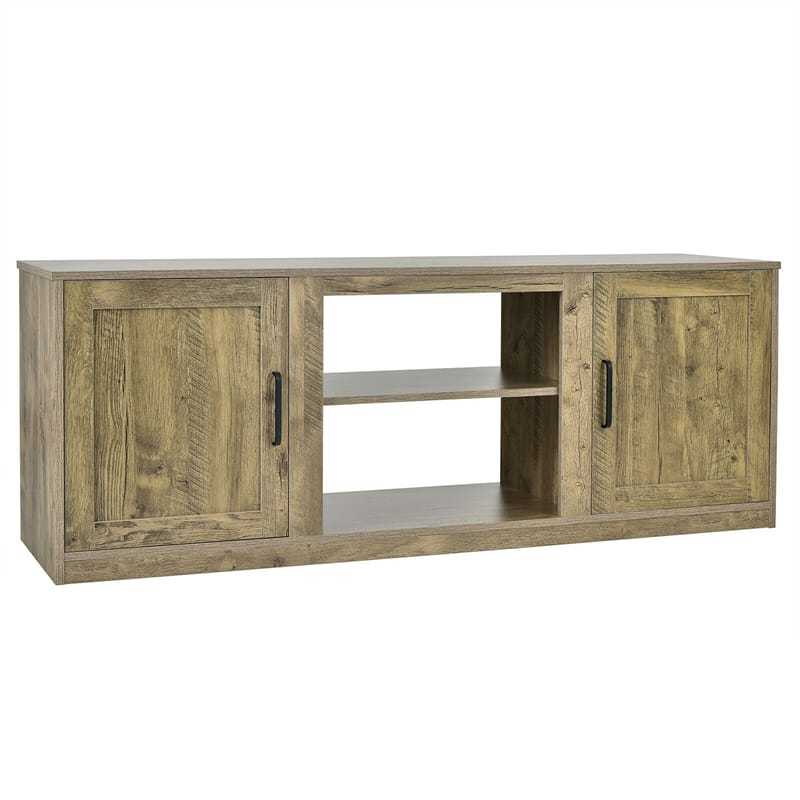 58'' Fireplace TV Stand for TVs up to 65", Wood Entertainment Center Media Console with Double Doors, Storage Cabinets & Adjustable Shelves
