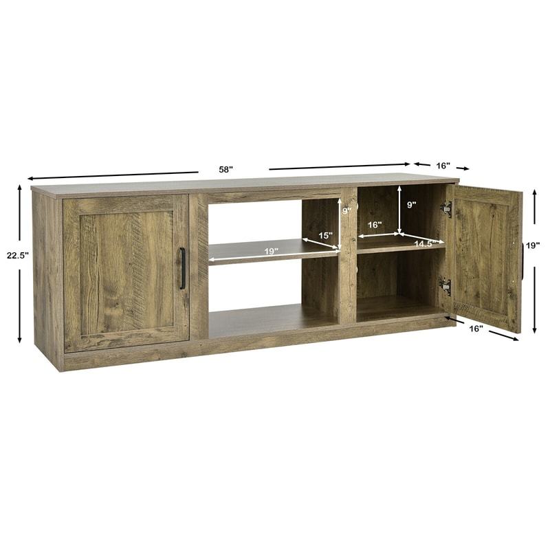 58'' Fireplace TV Stand for TVs up to 65", Wood Entertainment Center Media Console with Double Doors, Storage Cabinets & Adjustable Shelves