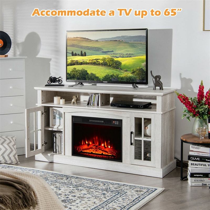 Electric Fireplace TV Stand for TVs Up to 65", 1400W Heater Insert with Remote Control, 3-Level Flame, Overheat Protection, Adjustable Shelves