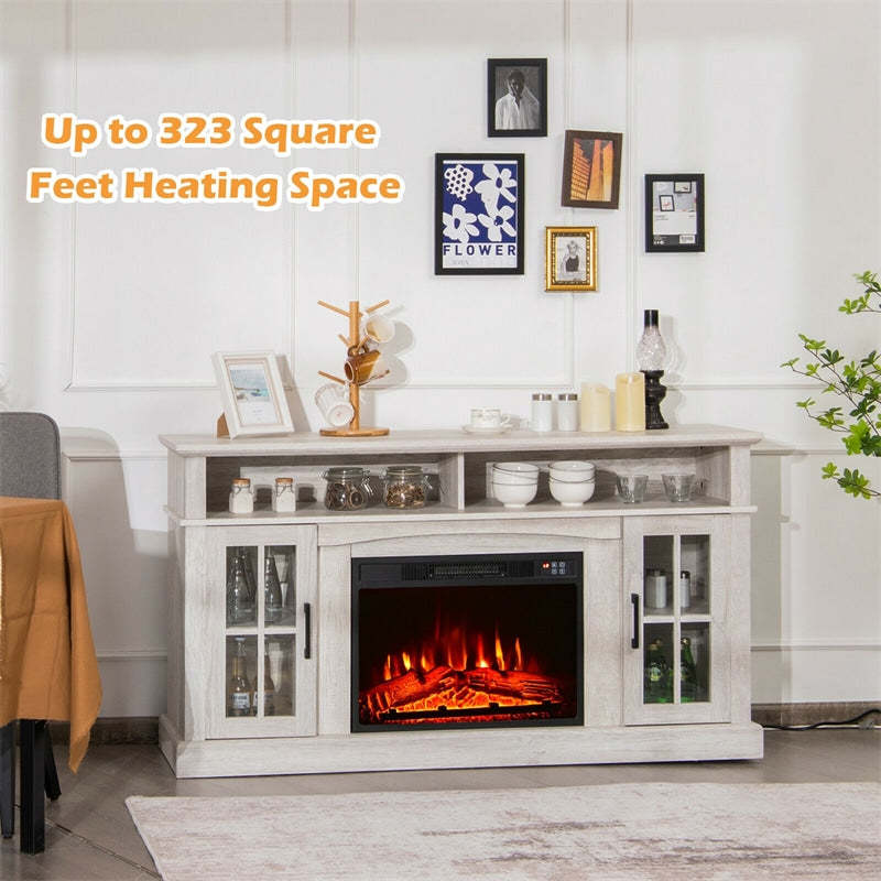 Electric Fireplace TV Stand for TVs Up to 65", 1400W Heater Insert with Remote Control, 3-Level Flame, Overheat Protection, Adjustable Shelves