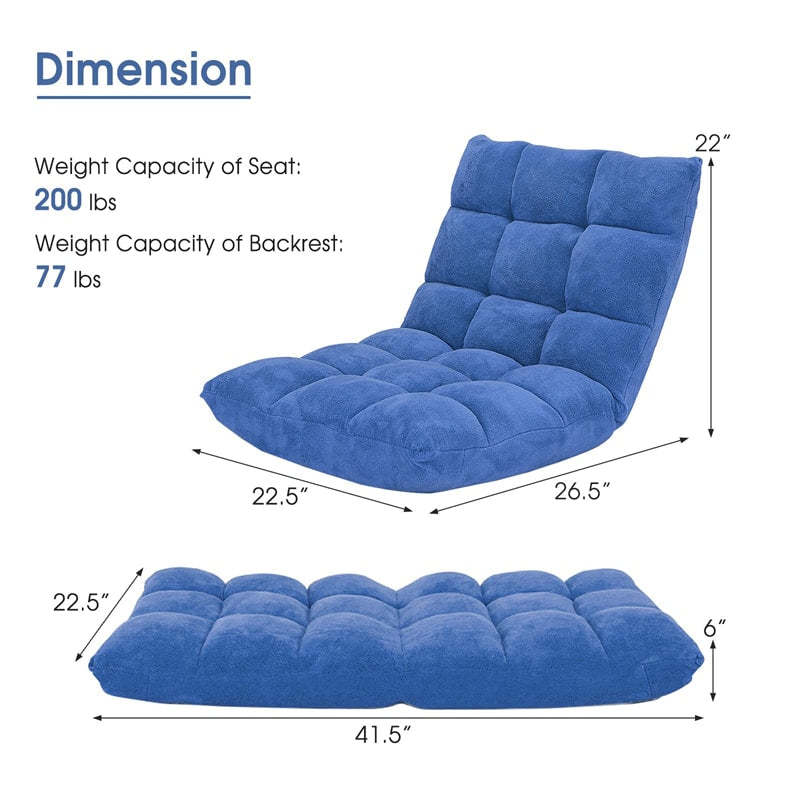 14-Position Adjustable Floor Chair, Folding Sofa Chair with Back Support, Floor Gaming Recliner for Living Room, Meditation, Reading