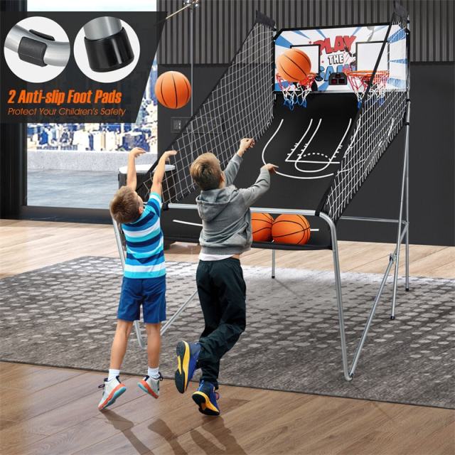 Folding Basketball Arcade Game, Indoor Outdoor Dual Shot Electronic Basketball Game with 8 Game Modes, 4 Balls, LED Scoring for Kids & Adults