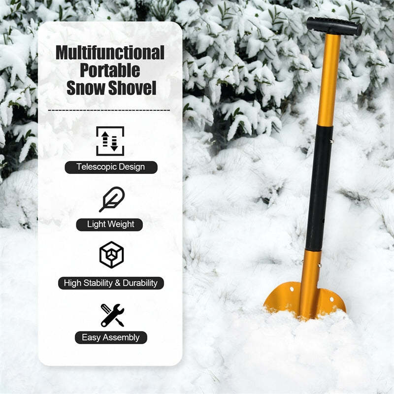 Folding Aluminum Snow Shovel Adjustable Emergency Snow Shovel with Anti-Skid Handle & Large Blade