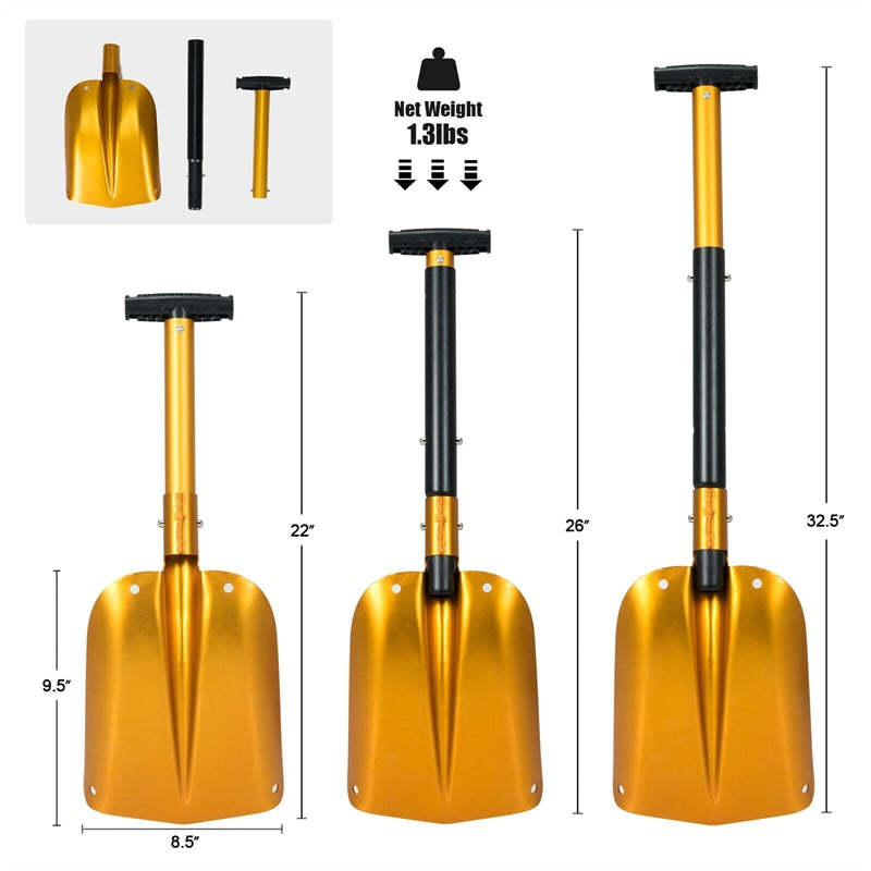 Folding Aluminum Snow Shovel Adjustable Emergency Snow Shovel with Anti-Skid Handle & Large Blade