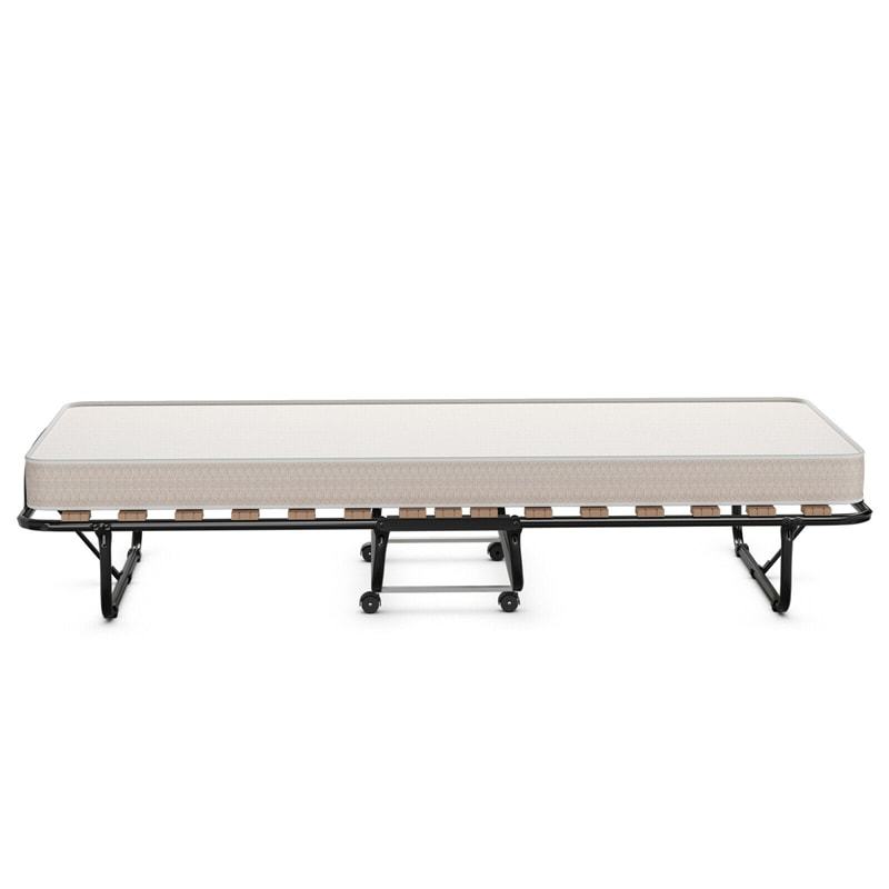 Folding Bed with 4" Memory Foam Mattress, Metal Frame Portable Rollaway Guest Bed Foldable Cot Bed for Adults, Made in Italy